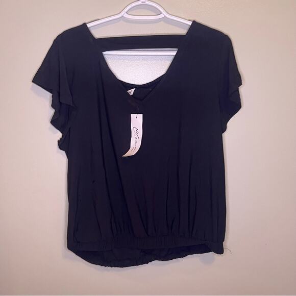 NY Collection Black Embellished Neckline Cutout Modest Blouse Short Sleeve PXL - Picture 9 of 11